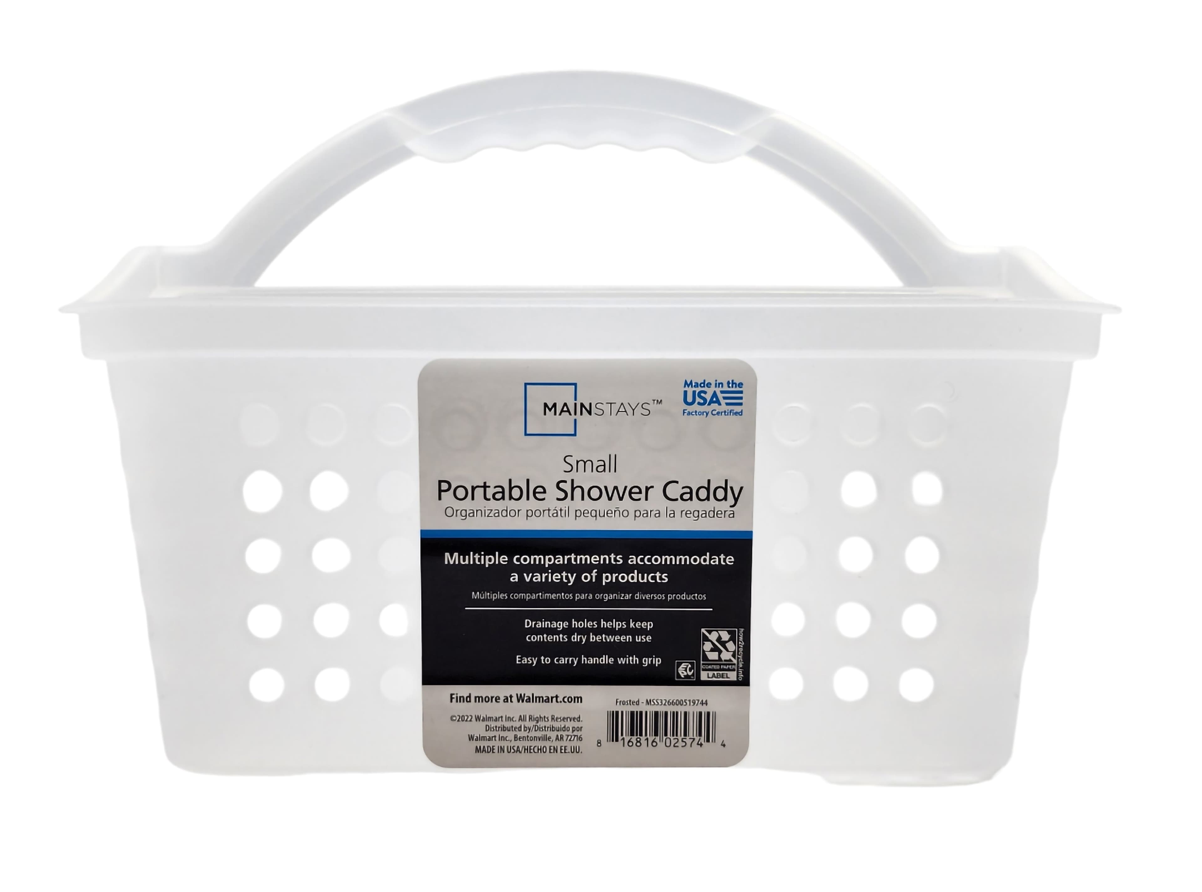 Mainstays Small Portable Shower Caddy, Frost Plastic