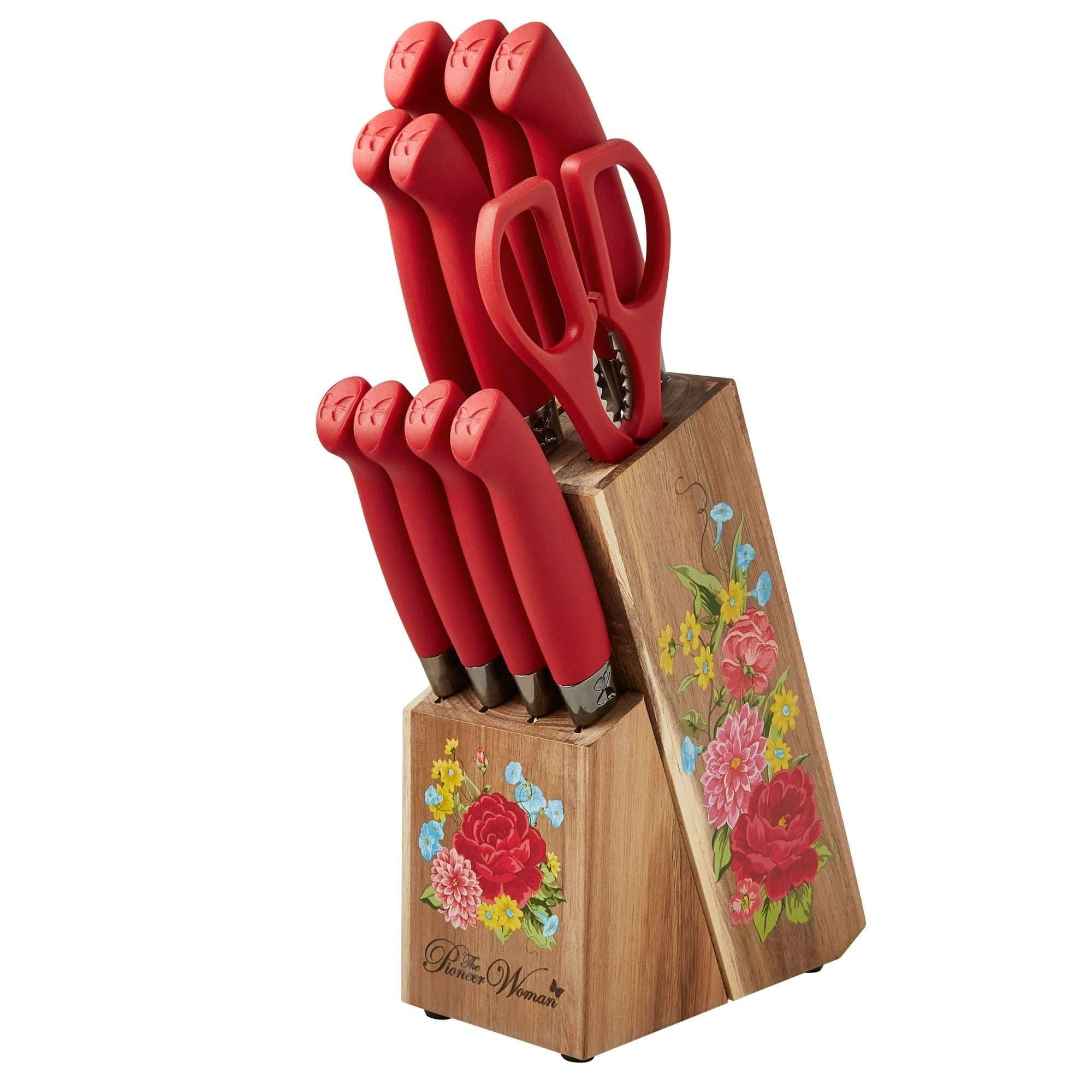 The Pioneer Woman Breezy Blossoms 11-Piece Stainless Steel Knife Block Set, Teal