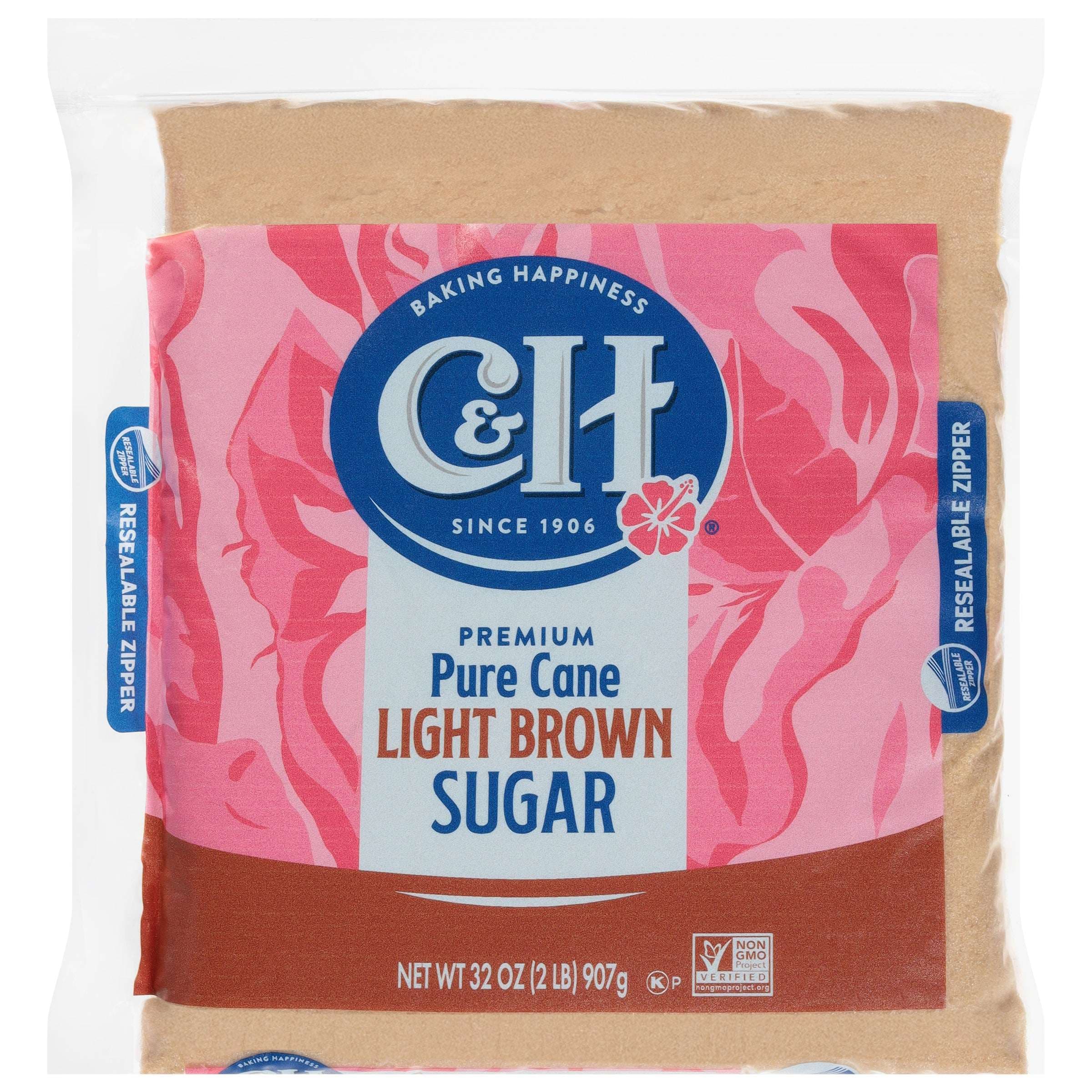C&H Premium Pure Cane Light Brown Sugar, 2 lb Zipper-Pak