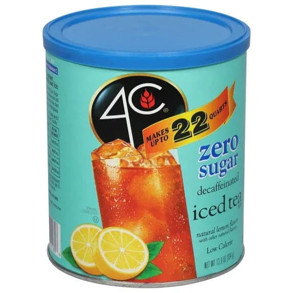 4C Zero Sugar Naturally Decaffeinated Lemon Flavor Iced Tea Mix 13.9 oz. Canister
