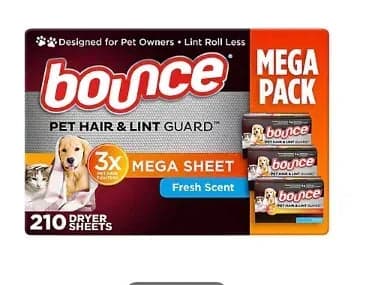 Bounce Pet Hair & Lint Guard Mega Dryer Sheets, Fresh Scent, 210 ct.