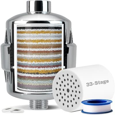 iSpring SF2S 33 Stage Universal Shower Filter with Replaceable Filter, Water Softener Shower Head Filter, Vitamin C, Removes 99% of Chlorine