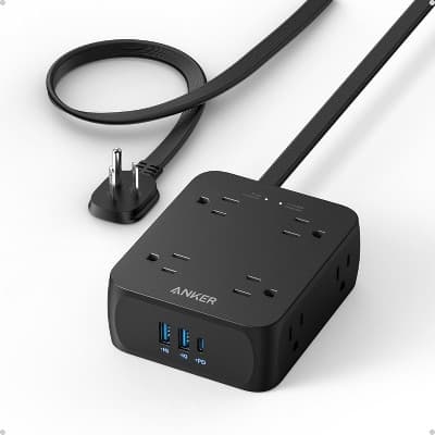 Anker Power Strip with 2000J Surge Protector, Flat Plug