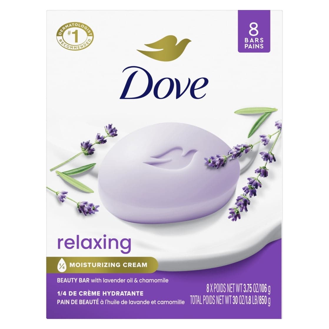 Dove Beauty Bar, Relaxing Lavender Oil & Chamomile, 3.75 oz, 8 Bars