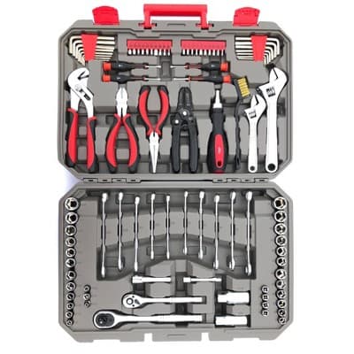 Apollo Tools 95pc Mechanics Tool Kit: Steel Alloy, Red, Household Hand Tool Set, Includes Pliers & Wrench, DT1242