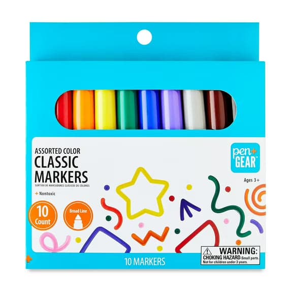 Pen+Gear Classic Markers, Broad Point, Assorted Colors, 10 Count