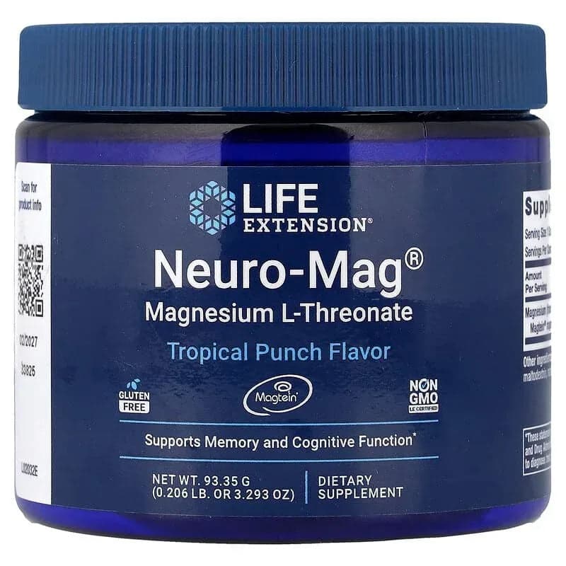 Life Extension Neuro-Mag Magnesium L-Threonate Powder, Tropical Punch, 3.293 oz (93.35 g)