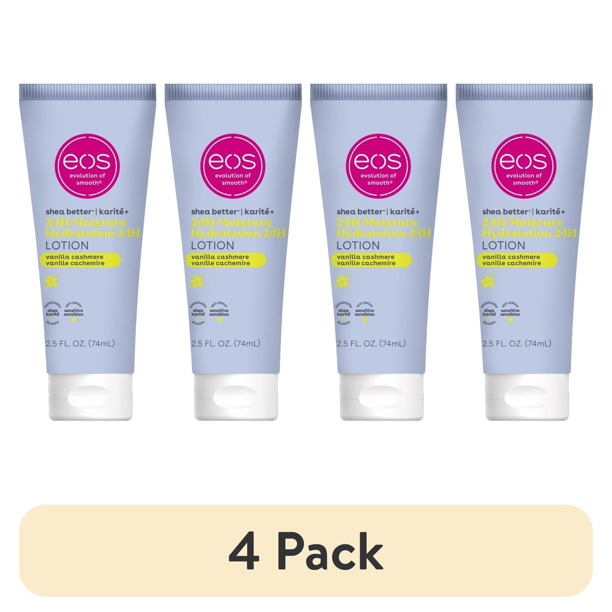 eos Shea Better Travel Size Body Lotion, Vanilla Cashmere, 2.5 fl oz (4 Pack)