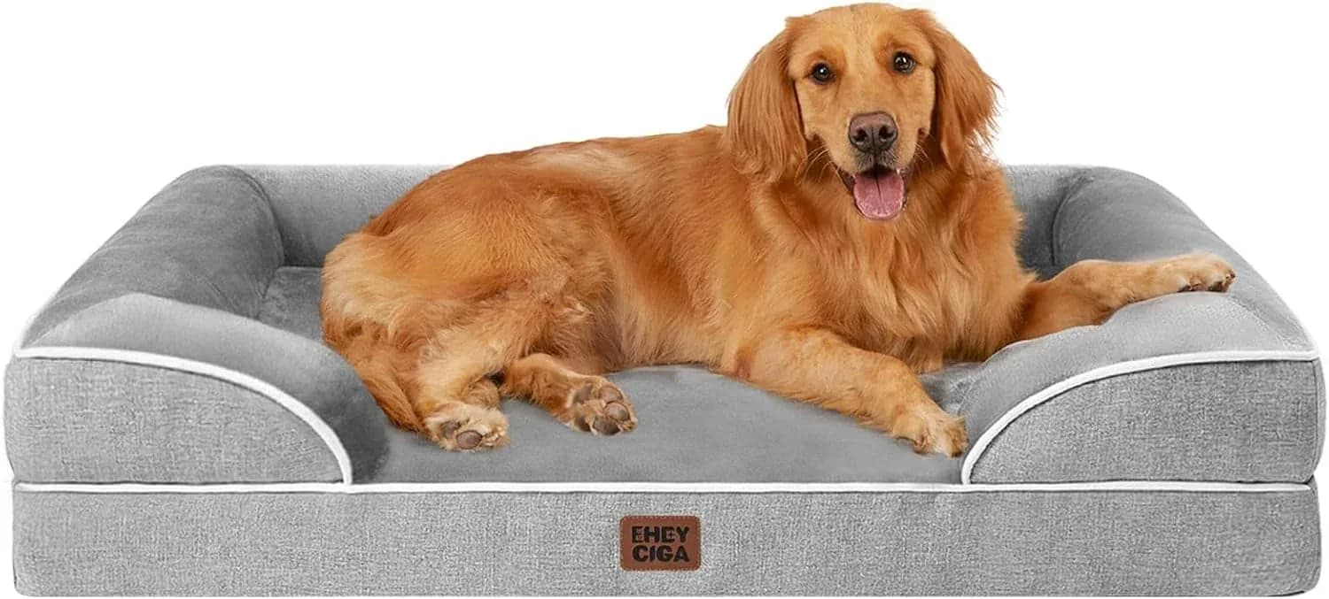 EHEYCIGA Orthopedic Dog Bed for Extra Large Dogs, 44x32 Inch, Waterproof Memory Foam XL Pet Bed with Sides, Grey