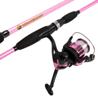 Fishing Rod and Reel Combo, Spinning Reel Fishing Pole, Fishing Gear for Bass and Trout Fishing, Pink - Lake Fishing, Strike Series by Wakeman