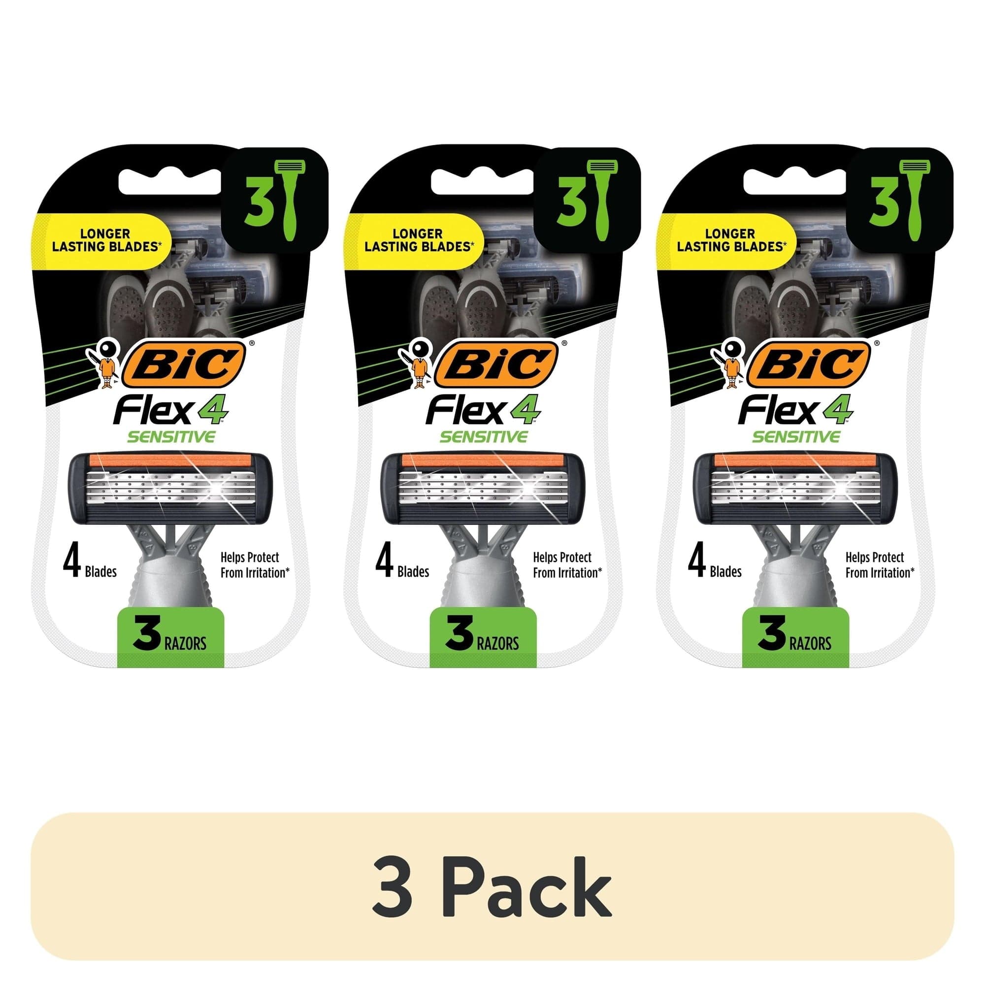 BIC Flex 4 Men's 4-Blade Disposable Razors, 3 Count (Pack of 3)