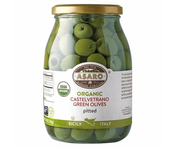Asaro Organic Castelvetrano Green Olives, 19 oz (Pack of 2)