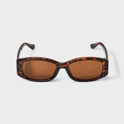 Women's Plastic Rectangle Cateye Sunglasses with Metal Temple Detail - Wild Fable Tort
