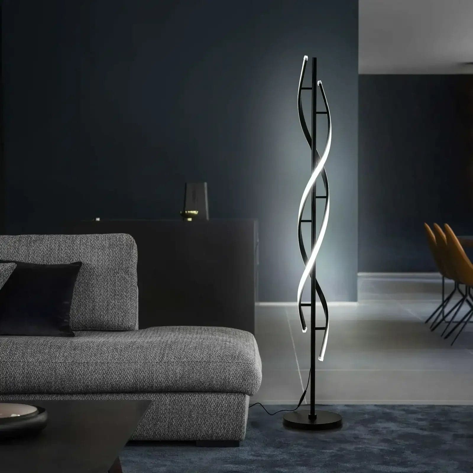 LED Spiral Floor Lamp, 60 Inch, Dimmable, 34W, Black Modern Standing Lamp for Living Room, Bedroom, Kitchen, Office