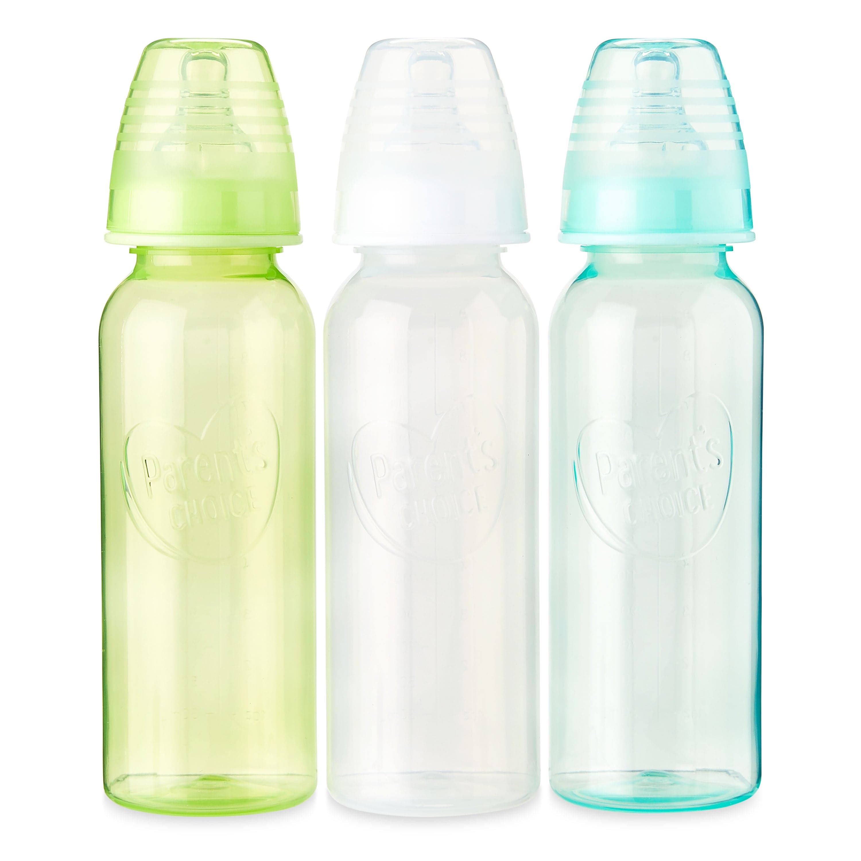 Parent's Choice Newborn Standard Neck Tinted Bottle, 9 fl oz, 0+ Months, 3 Pack, Multicolor
