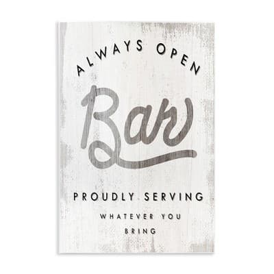 Stupell Industries Always Open BYOB Bar Sign Funny Drinking Phrase Wall Plaque Art, 10" x 15"