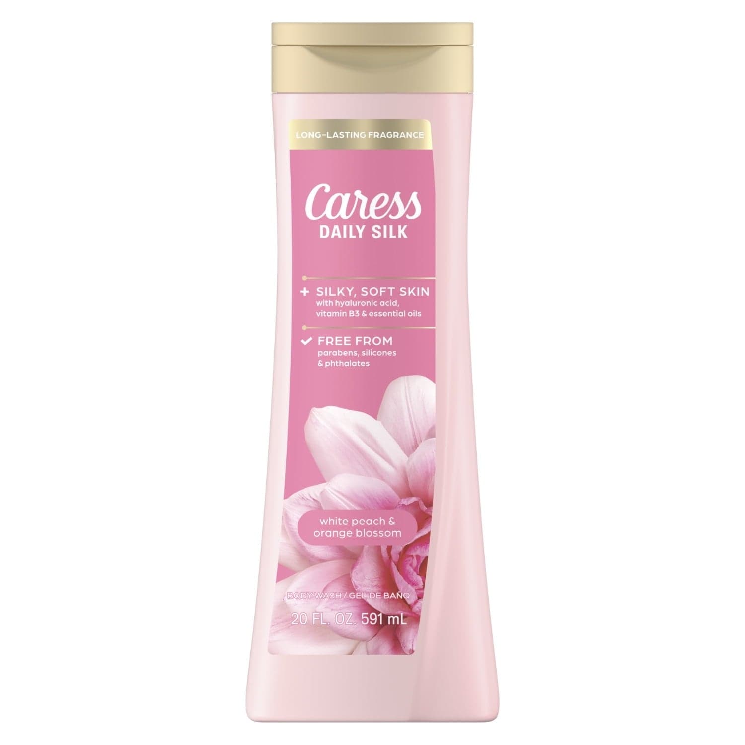 Caress Daily Silk Body Wash, Moisturizing Body Soap with Hyaluronic Acid and Vitamin B3, 20 oz