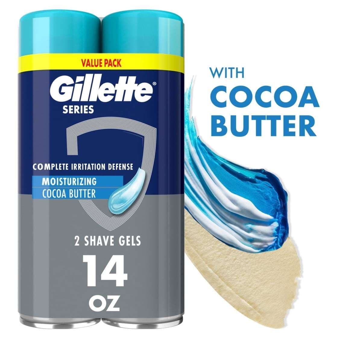 Gillette Series Moisturizing Shave Gel for Men with Cocoa Butter, Twin Pack (2 x 7 oz Cans), 14 oz