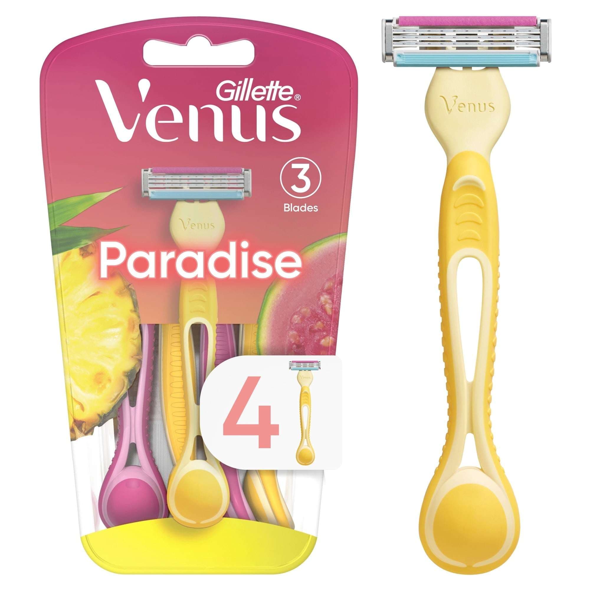 Gillette Venus Simply3 Dragonfruit Women's Disposable Razors, 4 Count, Multi-Color
