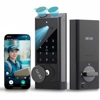 BATHWA 6-in-1 Smart Lock with Fingerprint & Video Doorbell - WiFi Keyless Entry Deadbolt, Auto-Lock, App Control for Front Door Security,Silver