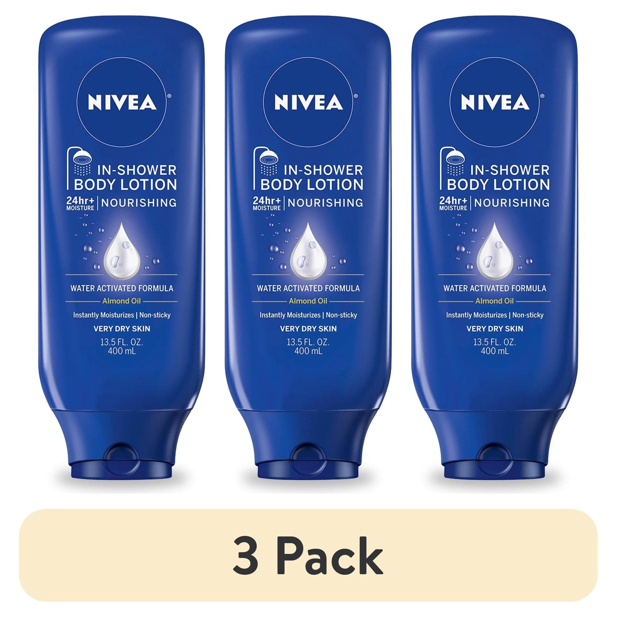 NIVEA Nourishing In-Shower Lotion for Very Dry Skin, 24-Hour Body Moisturizer, 13.5 fl oz (Pack of 3)