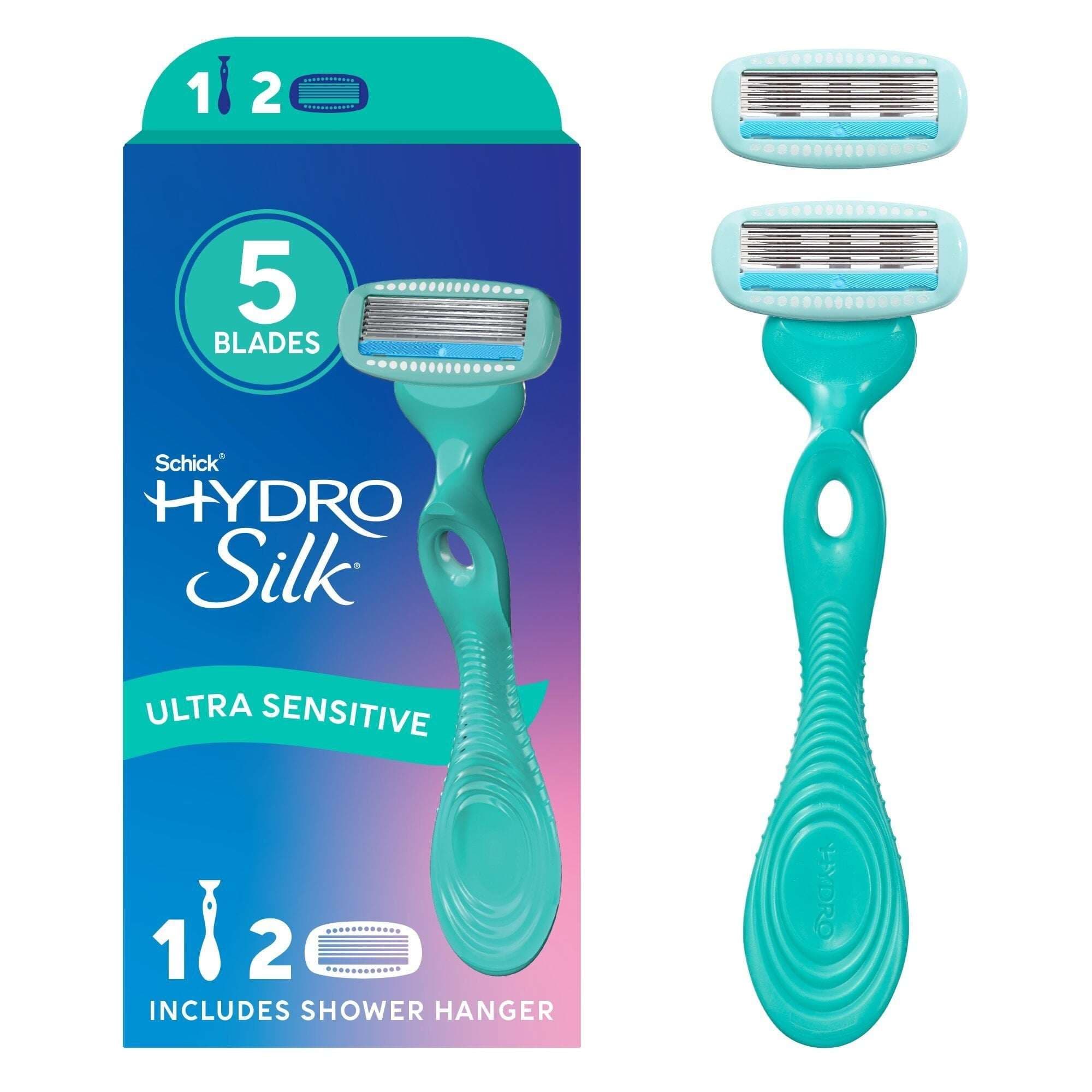 Schick Hydro Silk Ultra Sensitive Razor for Women, 5 Blade, 1 Handle, 2 Refills