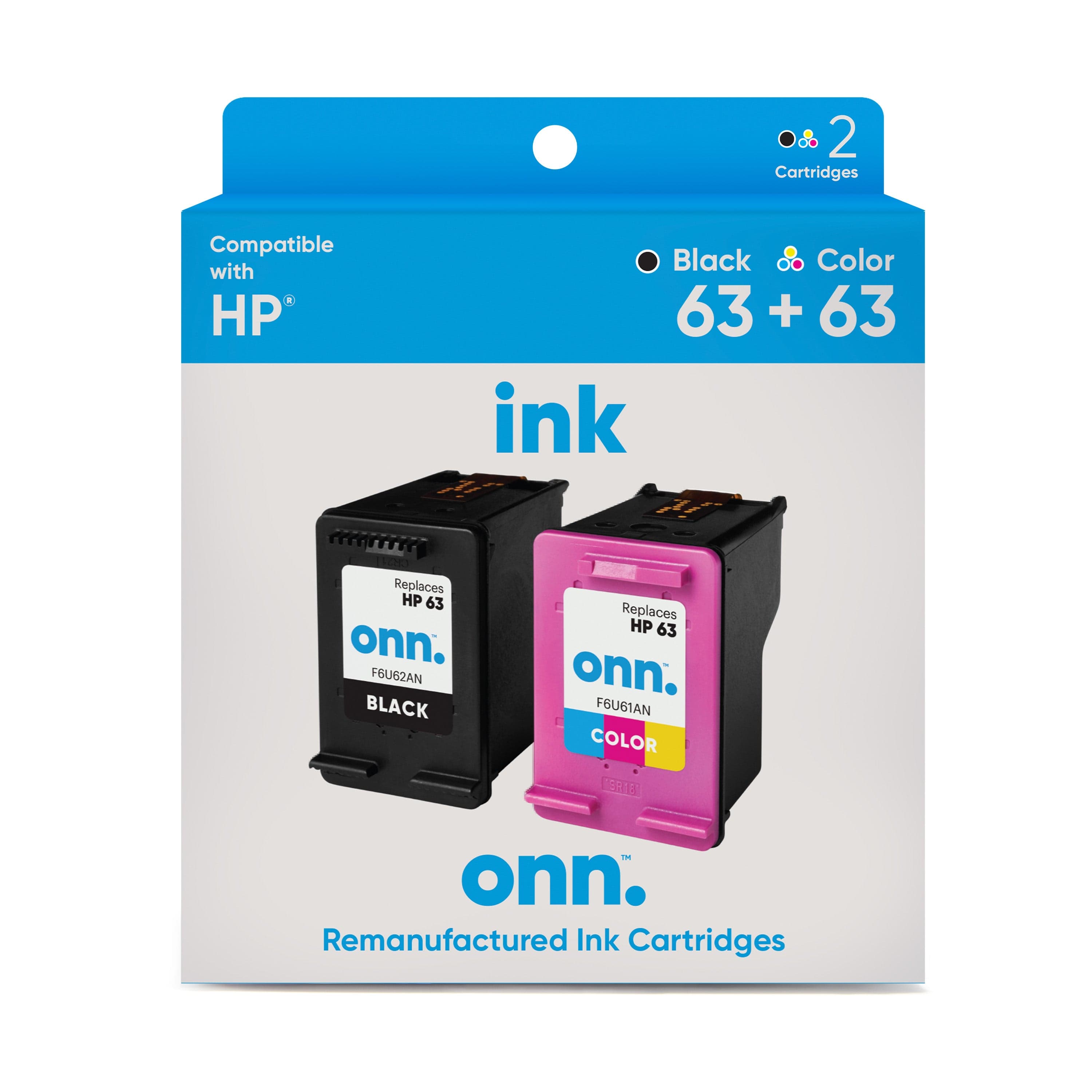 Remanufactured onn. HP 63 Black & Tri-Color Inkjet Cartridges 2-Pack