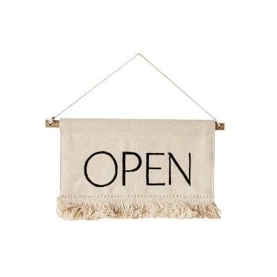 Tasseled Open or Closed Sign White Cotton & Wood by Foreside Home & Garden