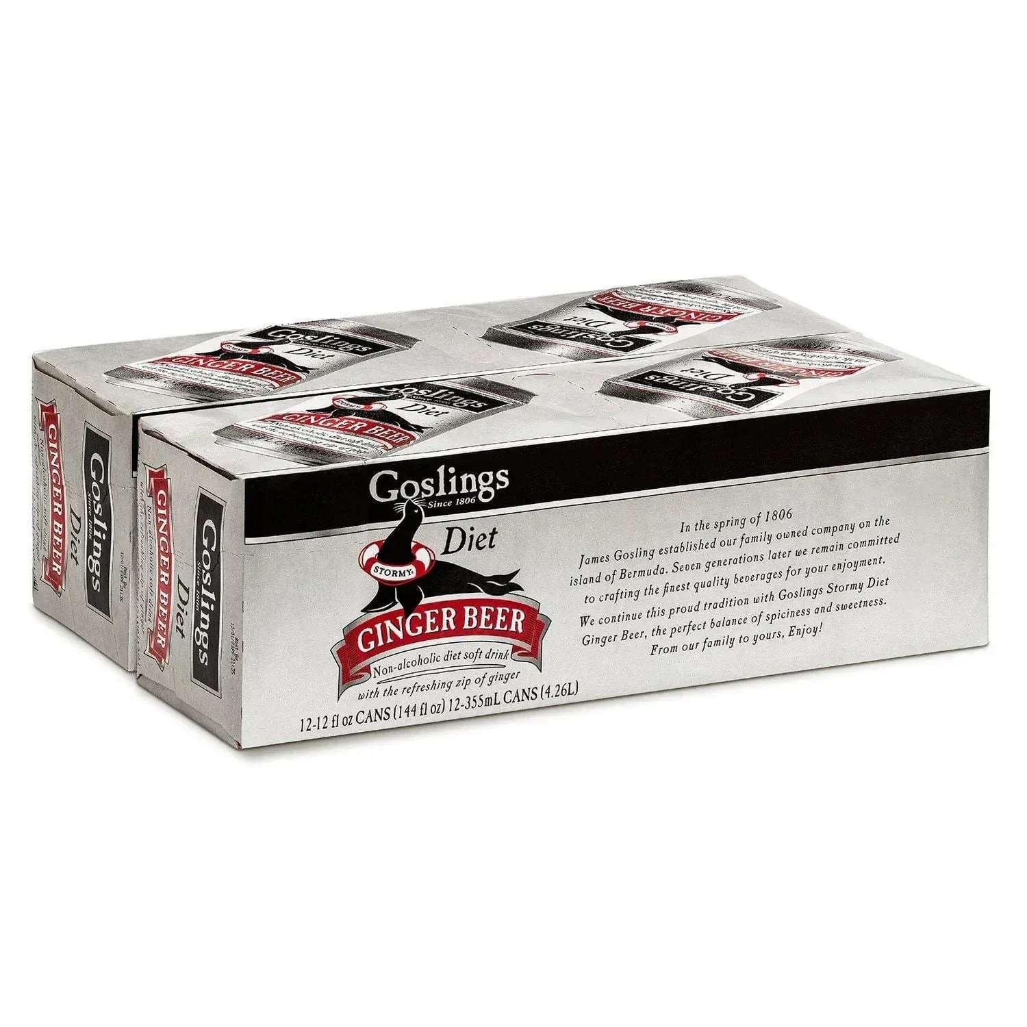 Goslings Diet Non-Alcoholic Ginger Beer, 12 fl oz Can, 24-Pack