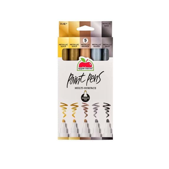 Apple Barrel Multi-Surface Paint Pens Set, Metallic, Medium Tip, 5 Piece