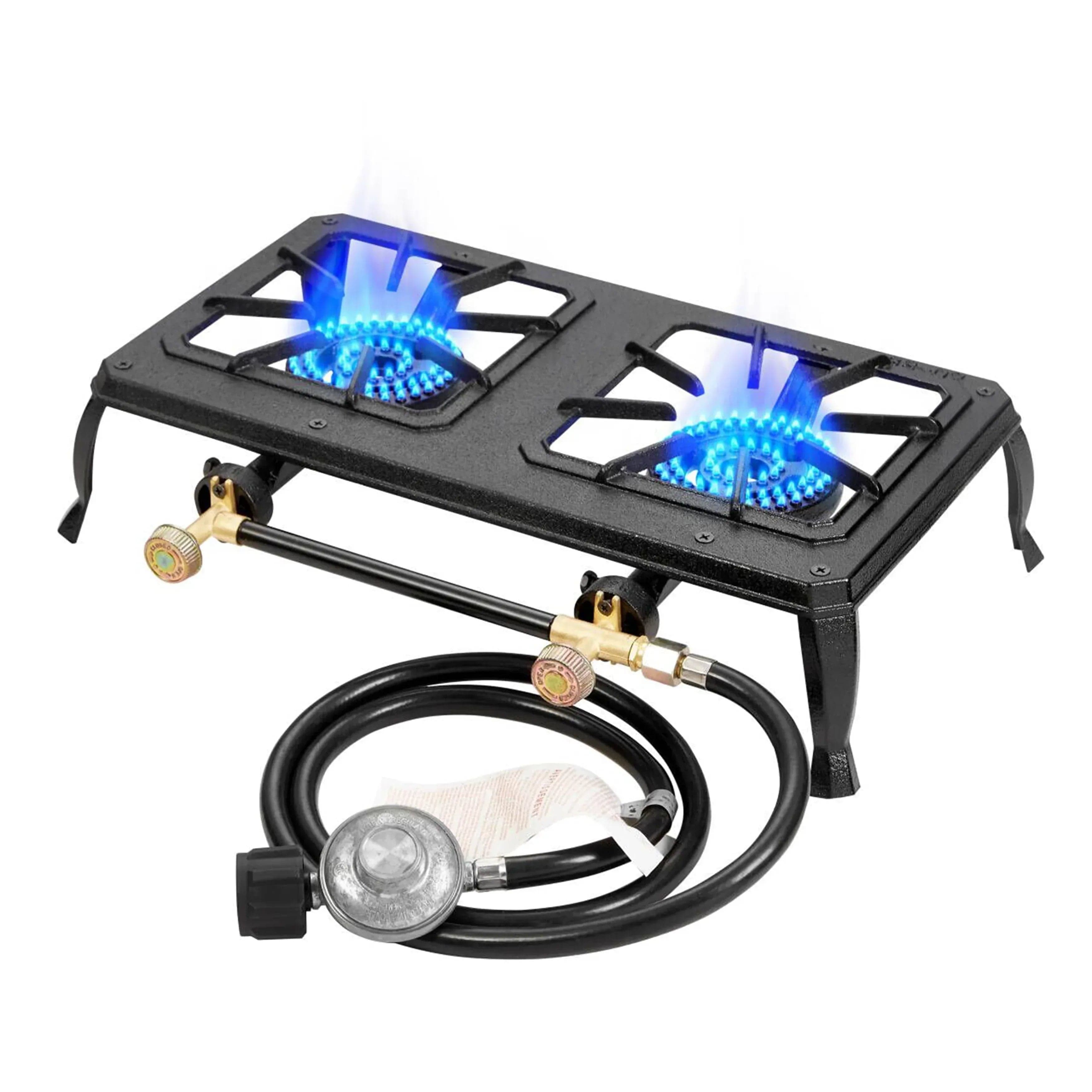 Vivicreate 2-Burner Cast Iron Camping Stove with CSA Listed Regulator and Gas Hose (HT-C-0012)