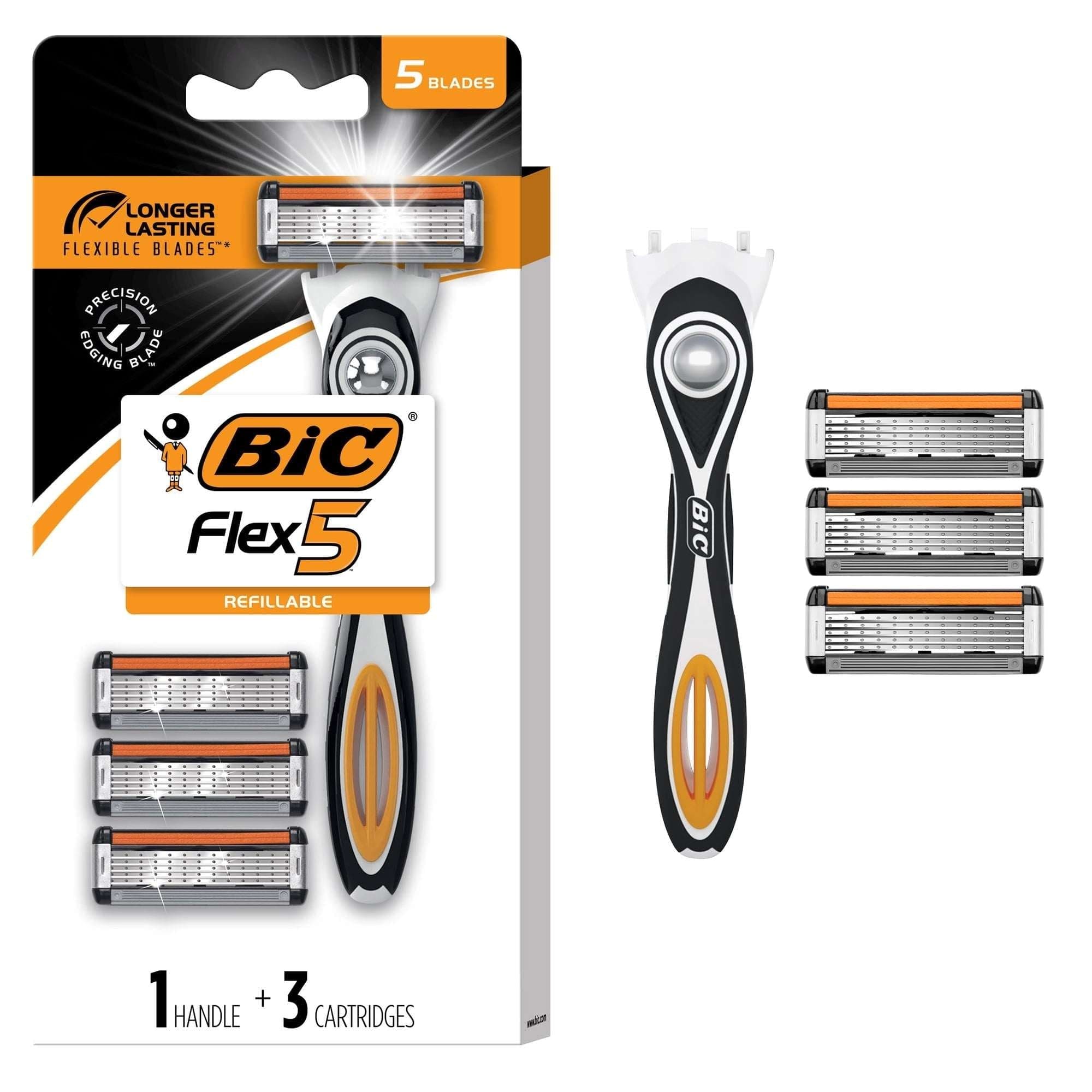 BIC Flex 5 Men's 5-Blade Refillable Razors, 1 Handle and 3 Cartridges