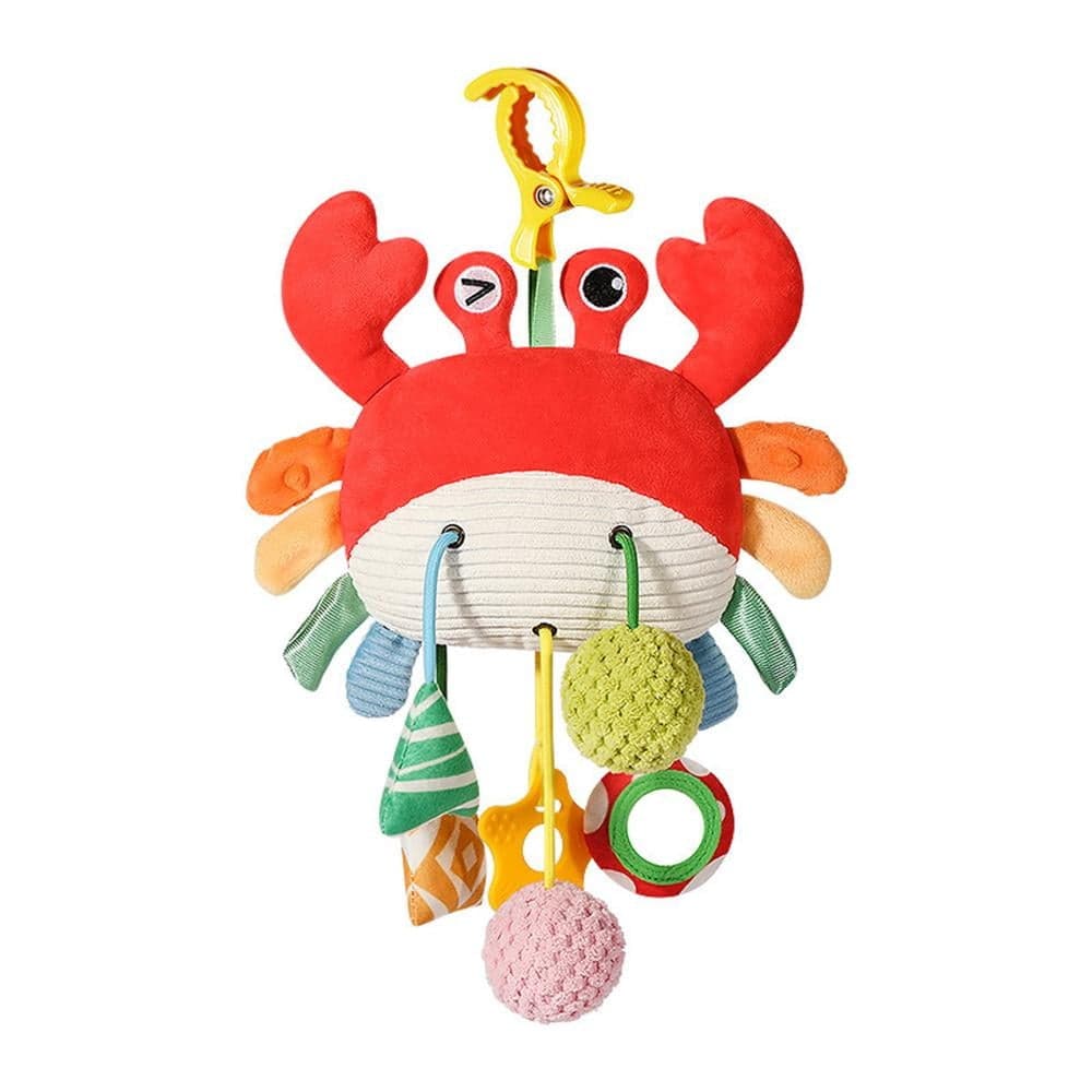Crab Car Seat and Stroller Toy for Babies 0-6 Months with Bell, Crinkle, Rattle, Clamp, and Mirror
