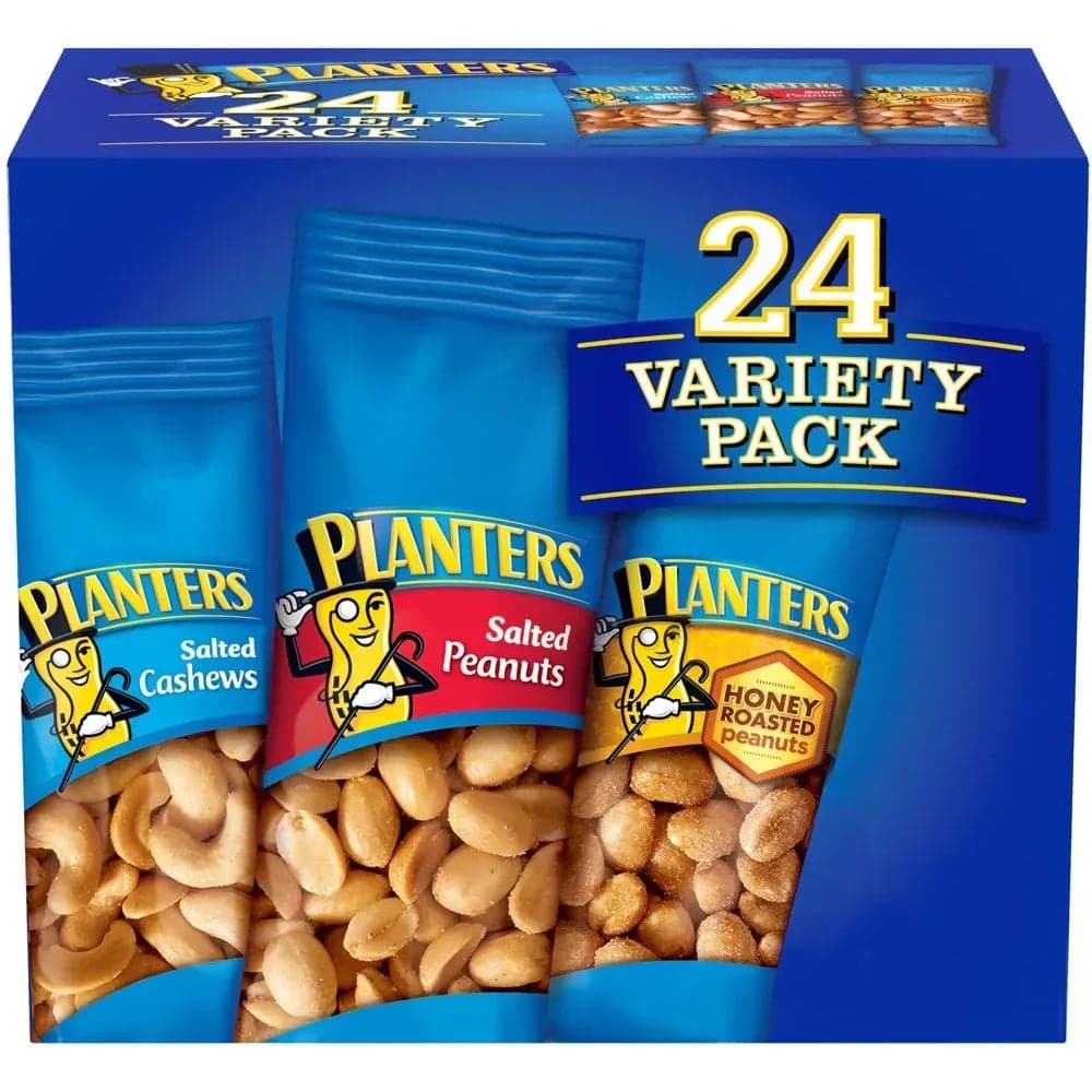 Planters Salted Cashews, Salted Peanuts & Honey Roasted Peanuts Variety Pack, 24 Count