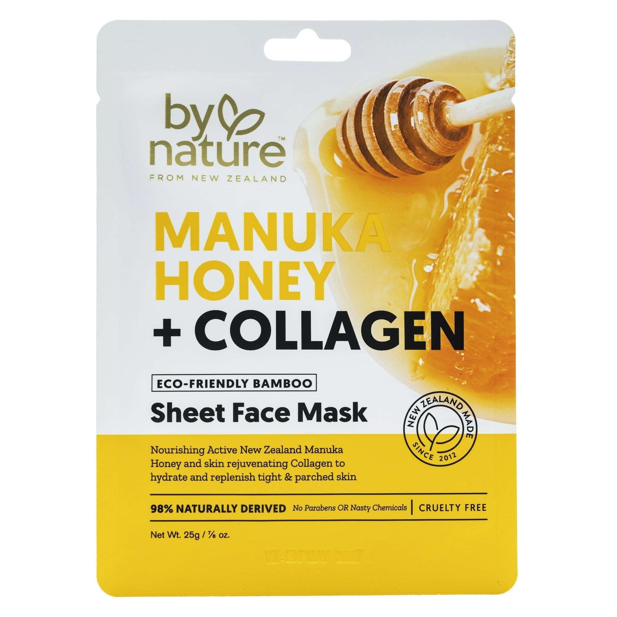 By Nature Skincare Manuka Honey and Collagen Sheet Face Mask, All Skin Types (5 Pack)