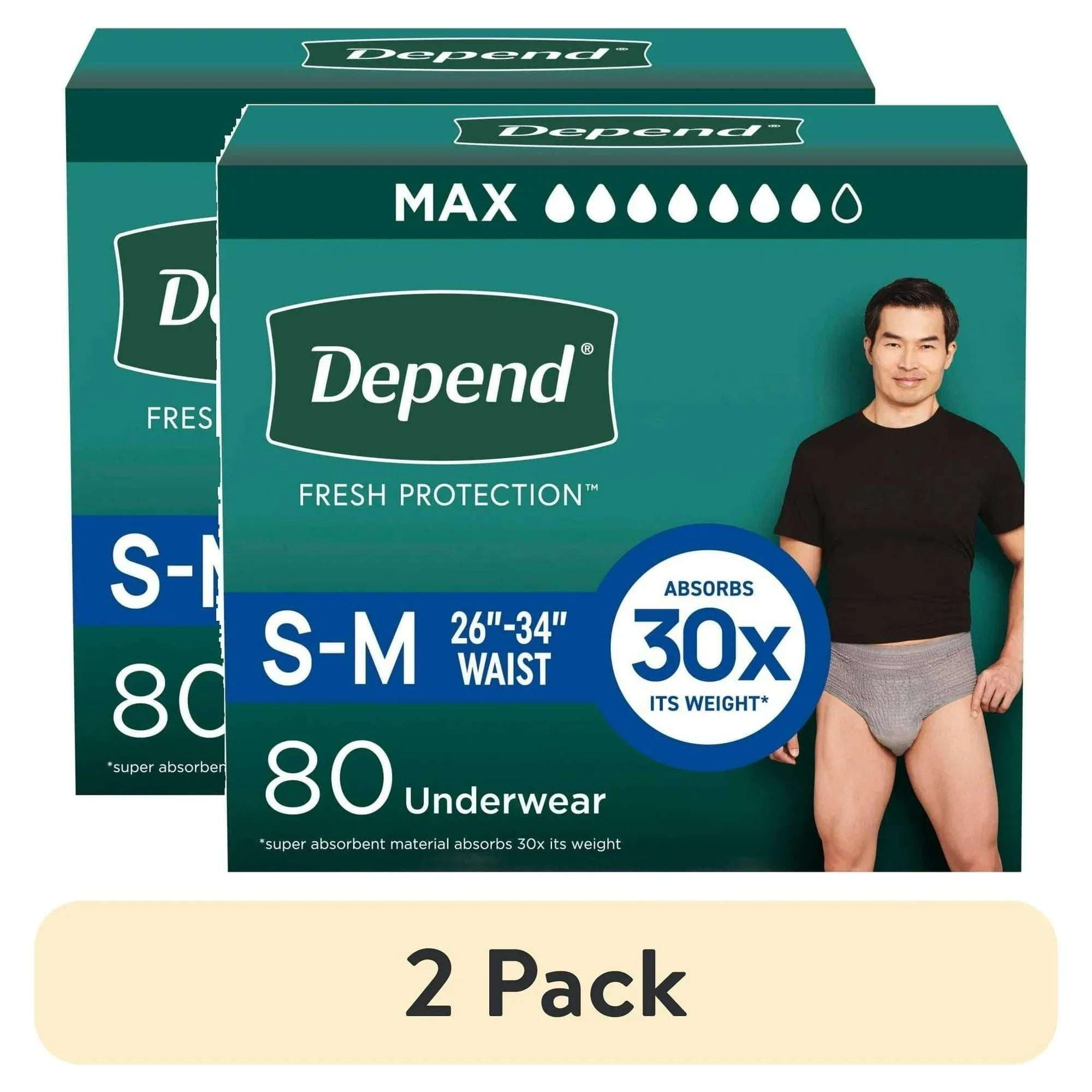 Depend Fresh Protection Incontinence Underwear for Men, Adult Diapers, S/M, 32 Count
