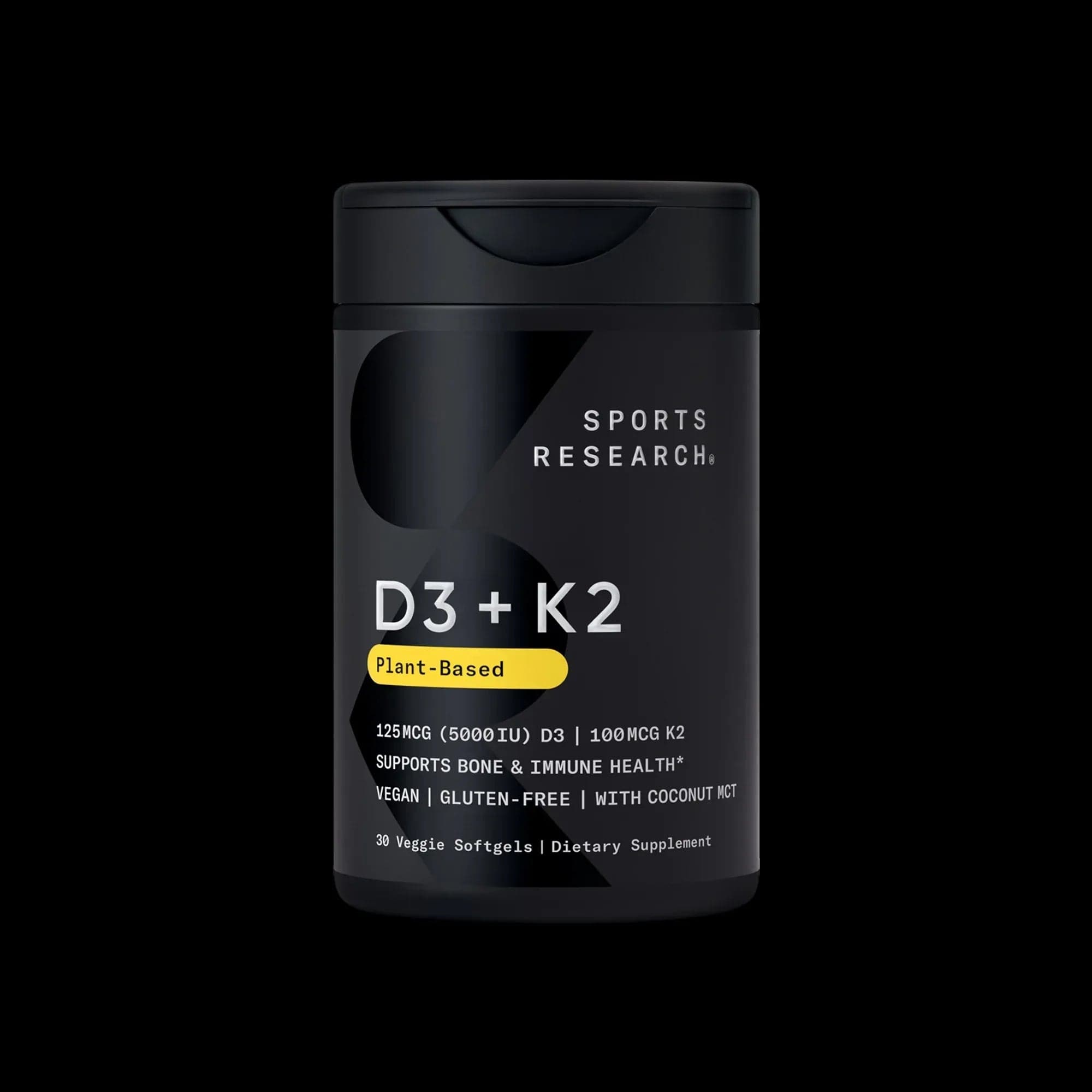 Sports Research Vitamin D3 + K2, 125 MCG (5000 IU) D3 / 100 MCG K2 / 30 Plantgel Capsules
