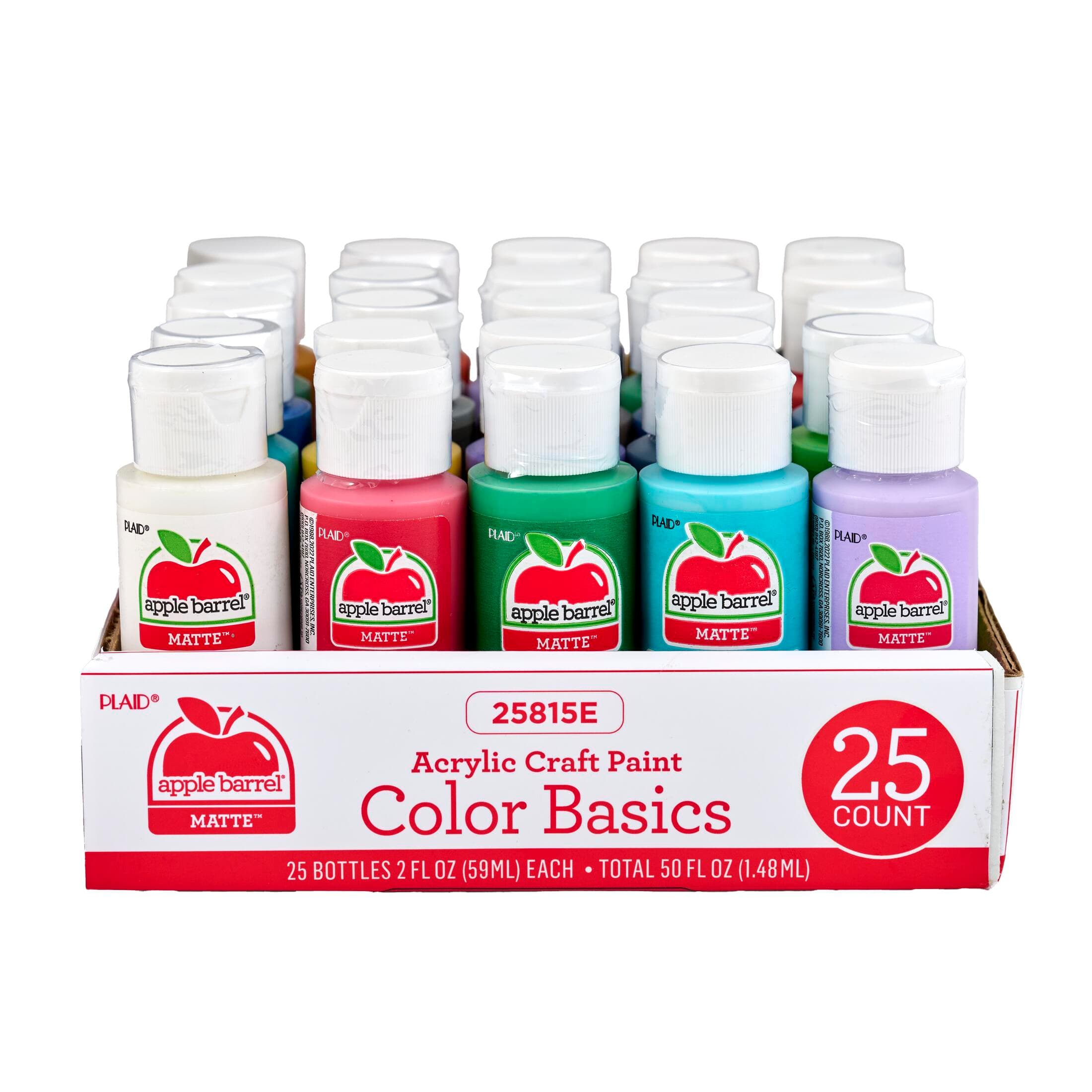 Apple Barrel Color Basics Acrylic Craft Paint Set, 2 fl oz, Matte Finish, 25 Piece