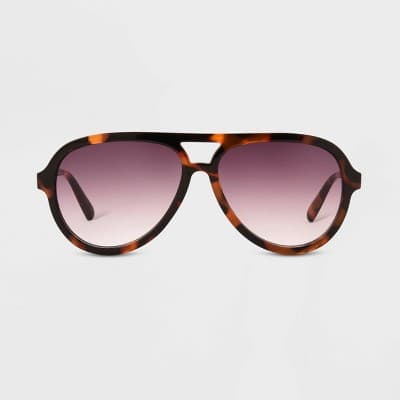 Women's Tortoise Print Shiny Plastic Metal Aviator Sunglasses - Universal Thread Dark Brown: Scratch-Resistant, UV Protection