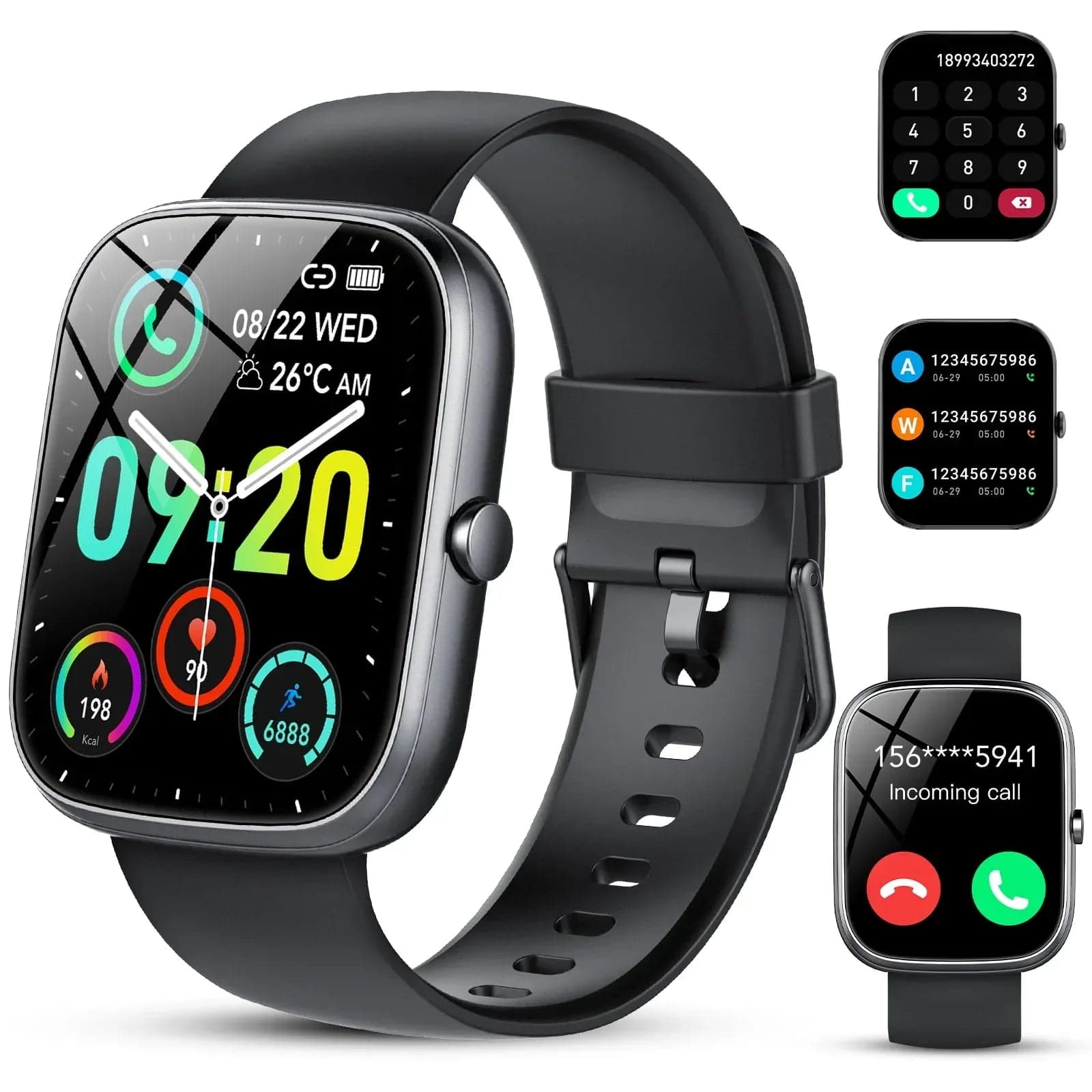 Smart Watch for Android and iPhone, IP68 Waterproof Smartwatch for Women & Men, 100+ Sports Modes, 1.91-inch Fitness Tracker with Bluetooth Call, Black