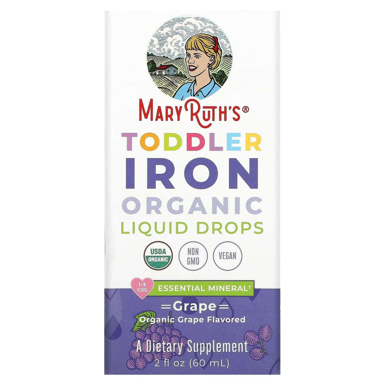 MaryRuth's, Toddler Iron Organic Liquid Drops, 1-3 Years, Grape, 3.5 mg, 2 fl oz (60 ml)