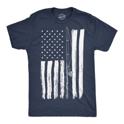 Mens Funny T Shirts USA Flag Fishing Pole Awesome American Fish Tee For Men - Crazy Dog Men's T Shirt For Fourth Of July Navy 3XL
