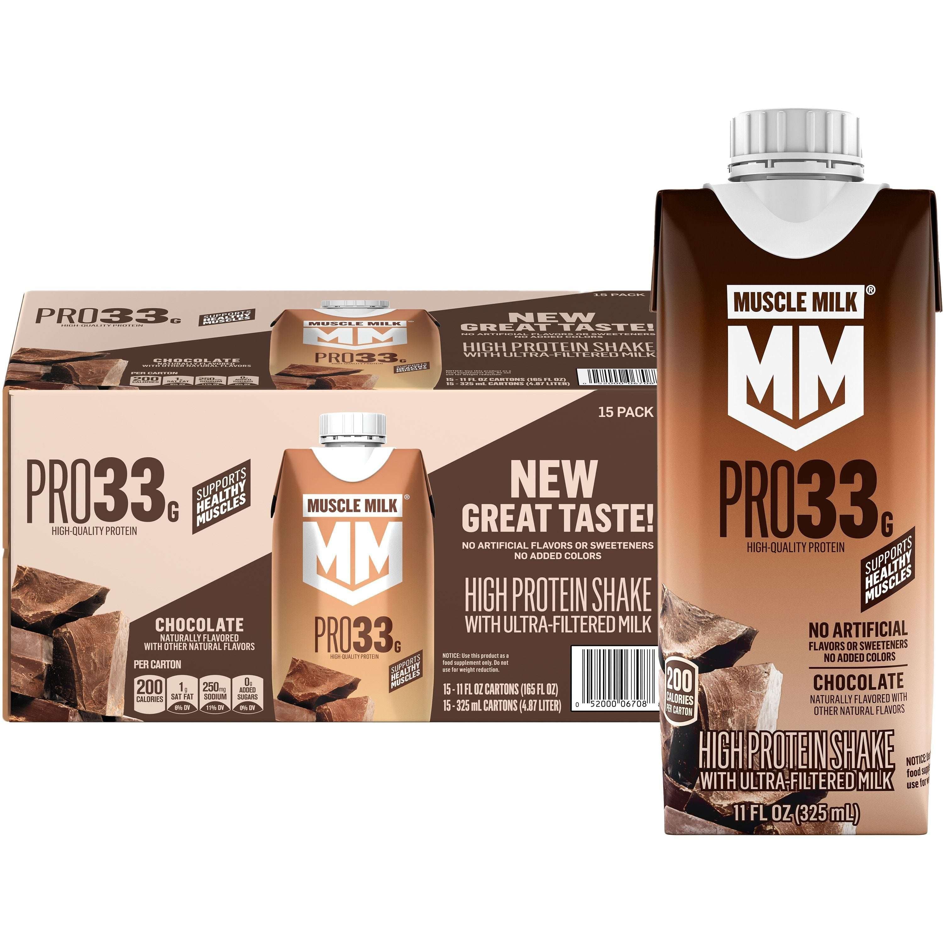 Muscle Milk Genuine Protein Shake, Chocolate, 11 fl oz, 15-pack