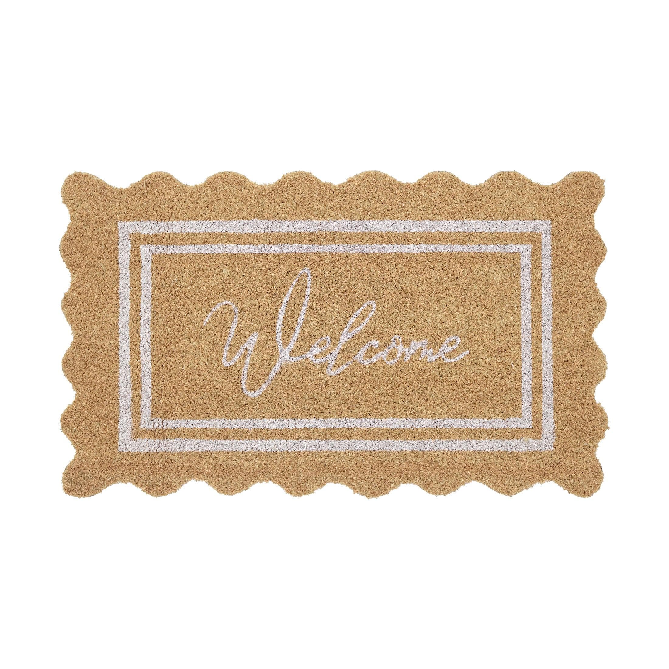 My Texas House Welcome Natural Scalloped Edge and Border Outdoor Coir Doormat, 18" x 30"