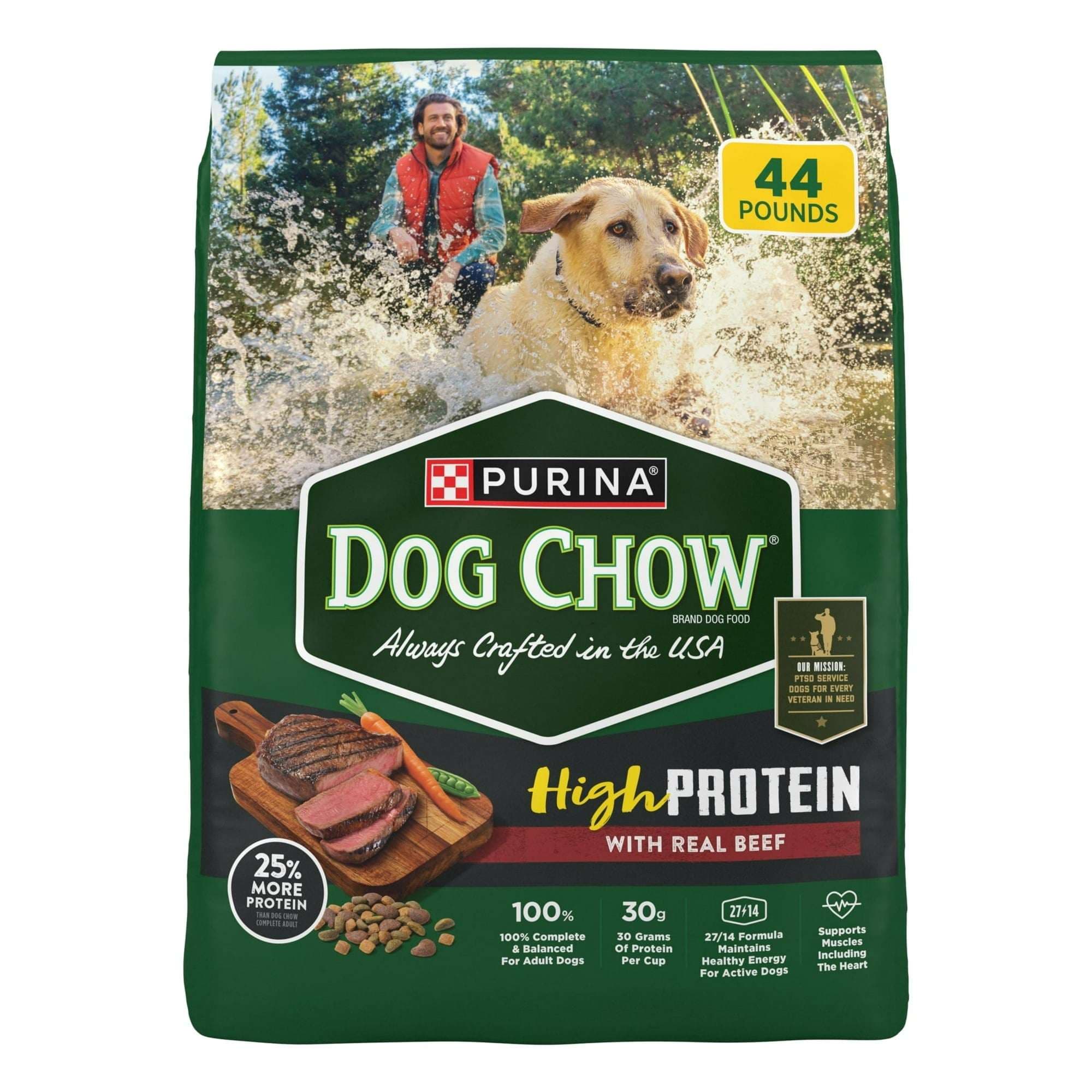 Purina Dog Chow High Protein Dry Dog Food with Real Beef, 44 lb Bag