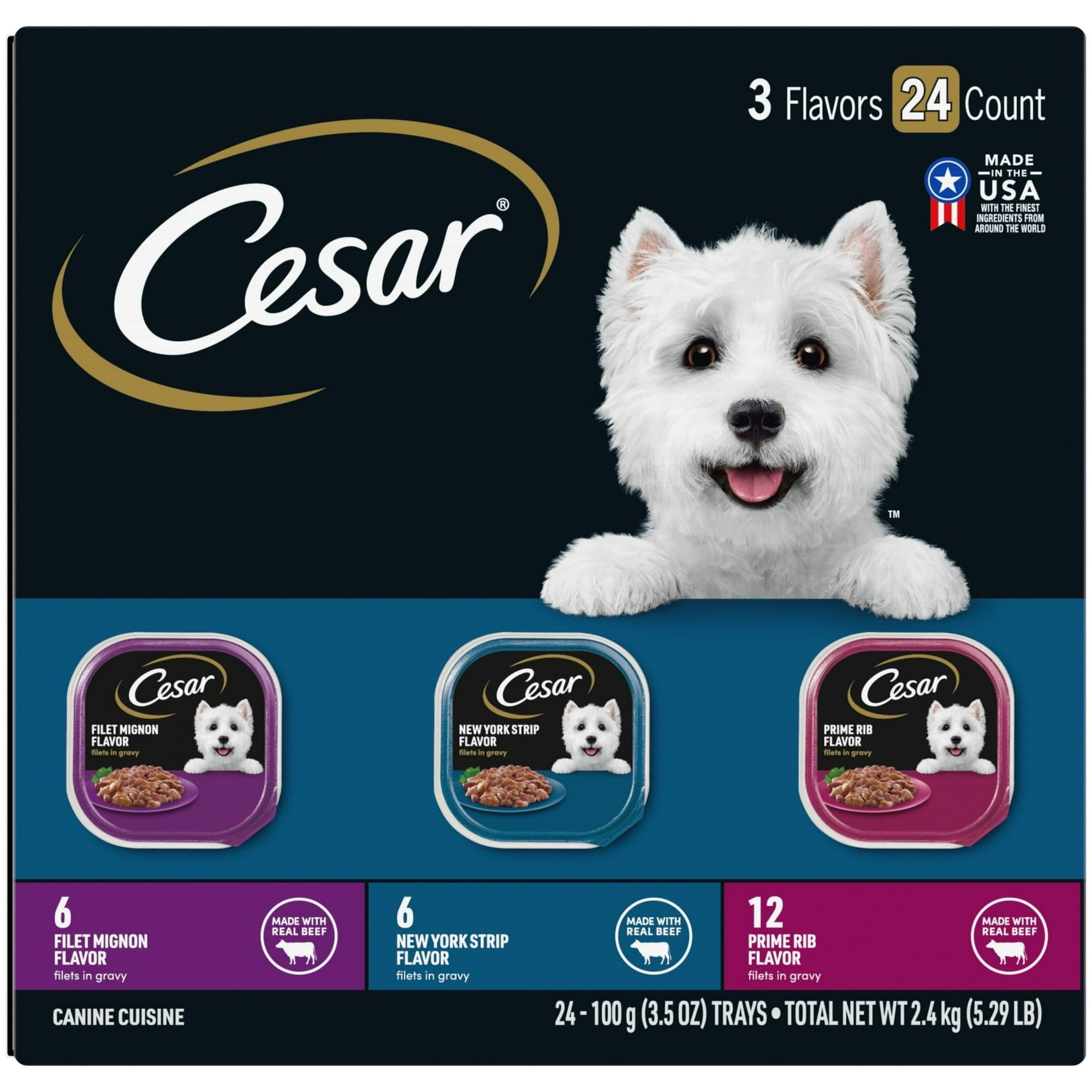 Cesar Filets in Gravy Variety Pack Wet Dog Food for Adult Dogs, 3.5 oz Tray (24 Pack)