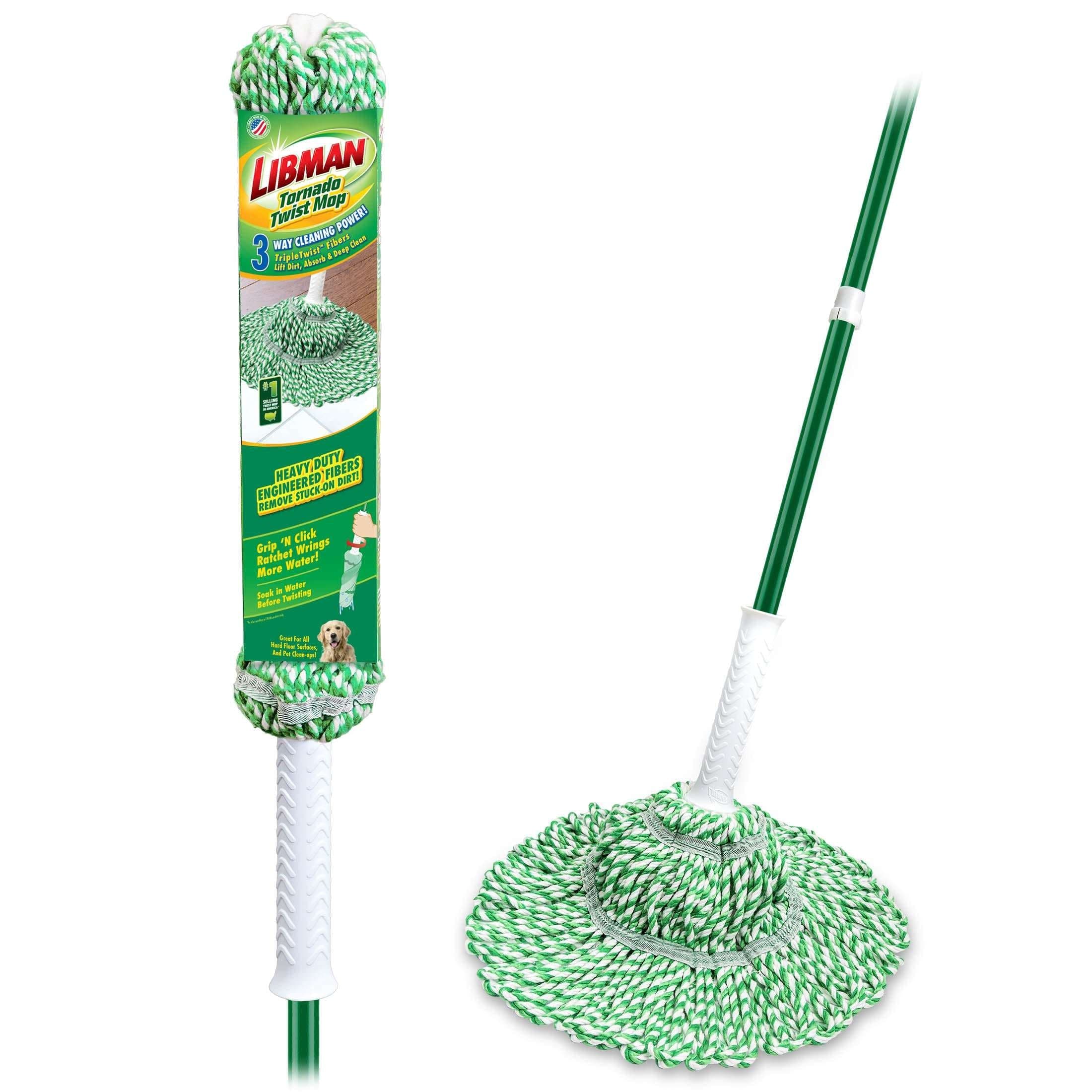 Libman Tornado Twist Mop, Cotton Blend Head, Steel Handle, Green & White