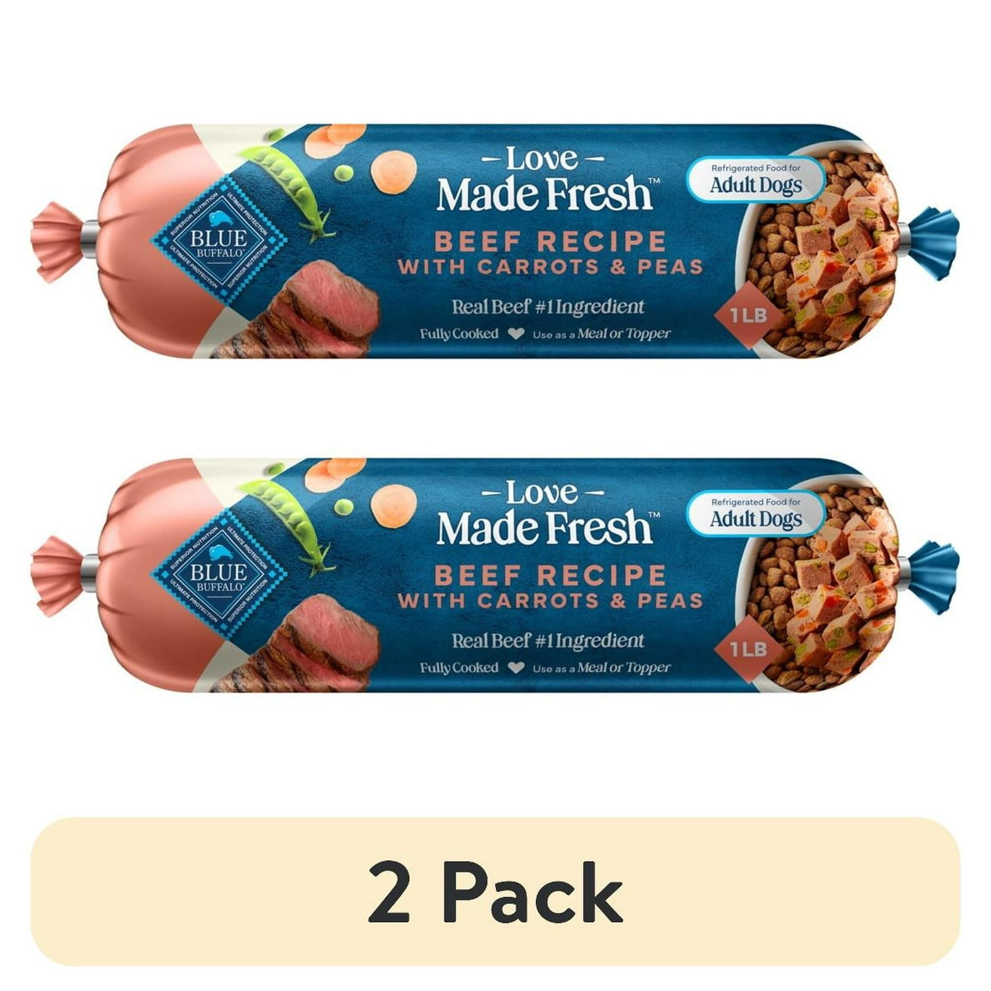 Blue Buffalo Love Made Fresh Dog Food, Refrigerated, Beef Recipe, 1-lb Roll
