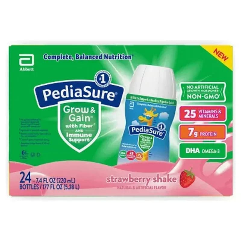 PediaSure Nutritional Grow & Gain Shake with Fiber, Strawberry (7.4 fl. oz., 24 pk.)