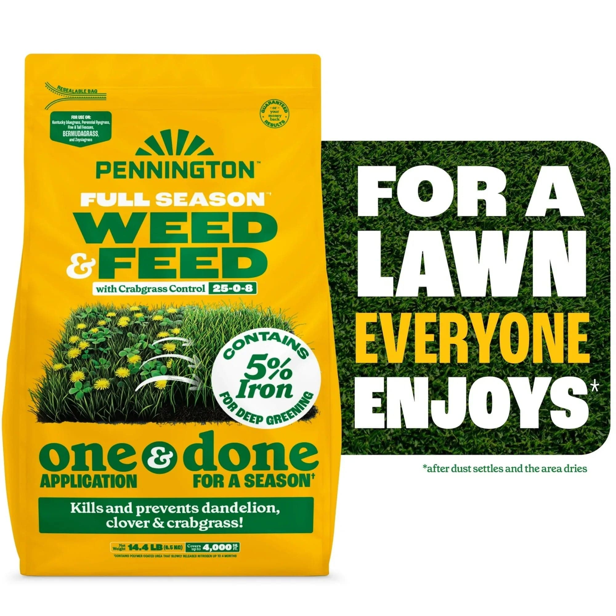 Pennington Full Season Weed and Feed Plus Crabgrass Control Lawn Food 25-0-8 Fertilizer